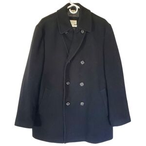 BA01 * St. John's Bay Wool Blend Double Breasted Pea Coat Black Size L